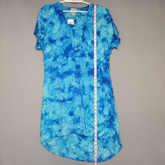 C&C California Cover Dress Womens M Blue Tye Dye Drawstring Short Sleeves New - Picture 10 of 14